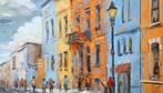 Schilderij kleurige gevels - muren in oranje blauw en geel, Antiek en Kunst, Verzenden