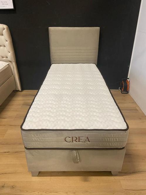 Crea Opberg boxspring Taupe 90 X 200, Huis en Inrichting, Slaapkamer | Boxsprings, 90 cm, 200 cm, Crème, Beige, Eenpersoons, Nieuw