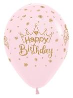 Ballonnen Happy Birthday Crowns Glitter Ink Pastel Matte Pin, Verzenden, Nieuw