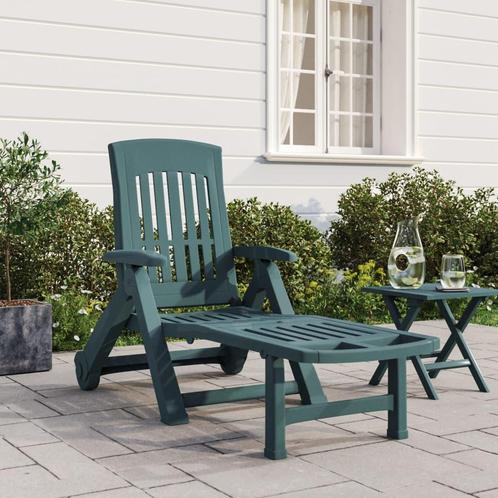 vidaXL Ligbed met wielen inklapbaar PP groen, Tuin en Terras, Ligbedden, Nieuw, Verzenden