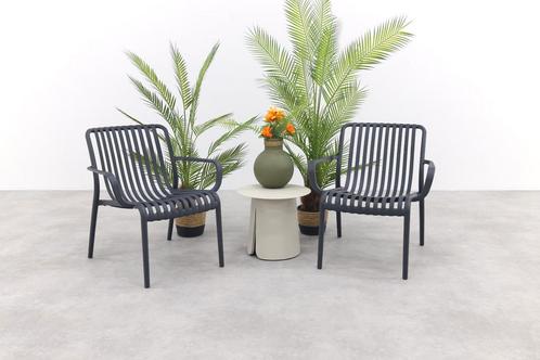 Stripe/Velora loungestoelen set (3-delig) - Antraciet/Cream, Tuin en Terras, Tuinsets en Loungesets, Loungeset, Nieuw, Kunststof