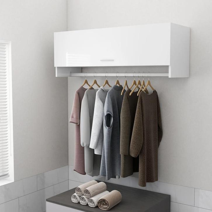 vidaXL Kledingkast 100x32,5x35 cm bewerkt hout hoogglans wit, Huis en Inrichting, Kasten | Kledingkasten, Nieuw, Verzenden