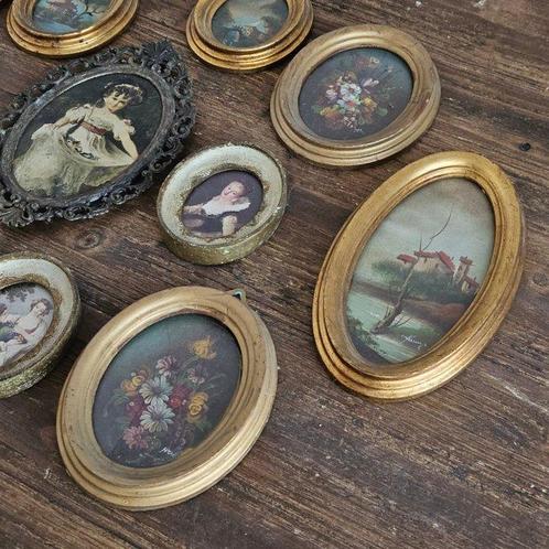 Lijst (11) - Canvas, Hout, Messing - ovale met de hand, Antiek en Kunst, Curiosa en Brocante