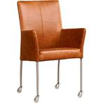 Leren eetkamerstoel Comfort met wieltjes en armleuning -, Huis en Inrichting, Stoelen, Bruin, Nieuw, Leer, Ophalen of Verzenden