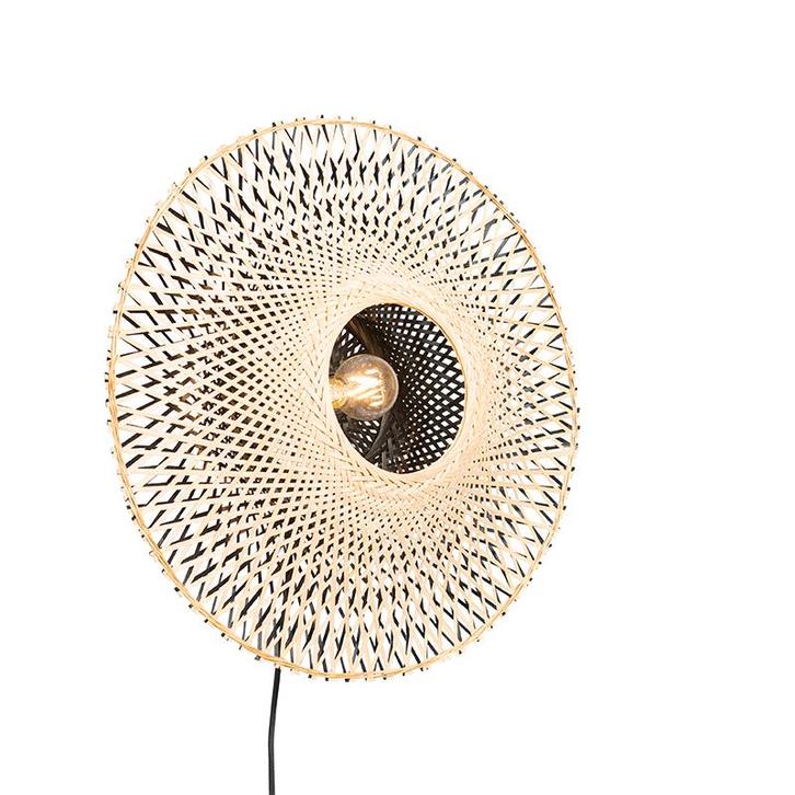 Oosterse wandlamp bamboe 50 cm met stekker - Rina, Huis en Inrichting, Lampen | Wandlampen, Nieuw