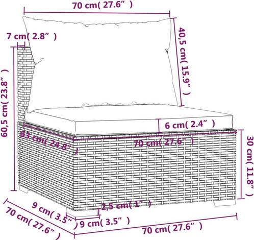 vidaXL - Tuinmiddenbank - met - kussens - poly - rattan -, Tuin en Terras, Tuinsets en Loungesets, Zo goed als nieuw, Ophalen of Verzenden