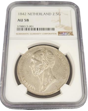 Koning Willem II 2 1/2 gulden 1842 AU58 NGC