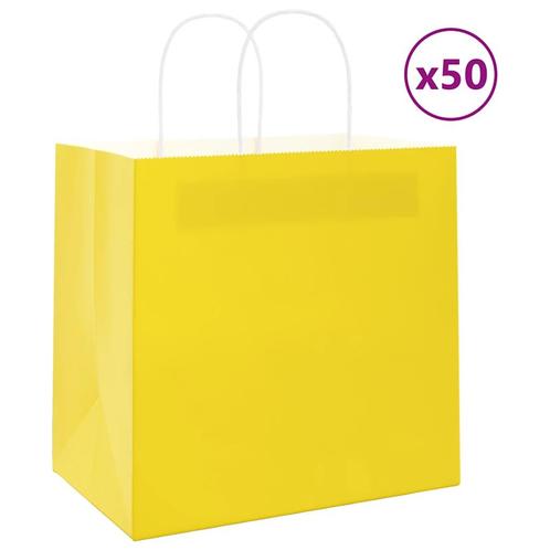 vidaXL Papieren zakken 50 st met hengsels 26x17x25 cm geel, Diversen, Cadeauverpakkingen, Nieuw, Verzenden