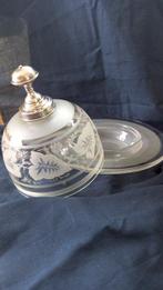 Boterschotel - rond - glas , zilver - glazen boterschotel,, Antiek en Kunst