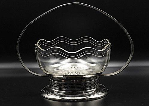 Wiener Secession Bonbon Basket, Nickel-plated Metal - Glass,, Antiek en Kunst, Kunst | Designobjecten