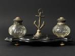 Inktpot - Inkstel - Been, Hout, Kristal, Zilver