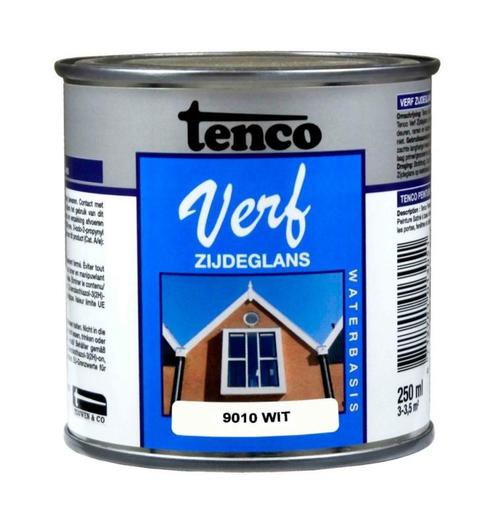 Tenco Verf Wit Ral 9010 Zijdeglans Waterbasis 250 ml, Doe-het-zelf en Verbouw, Verf, Beits en Lak, Nieuw, Ophalen of Verzenden