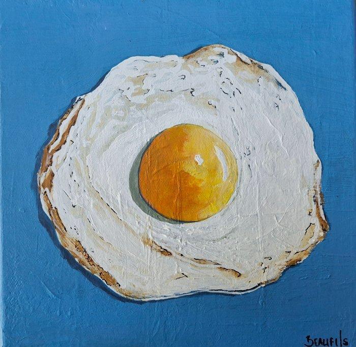 Cyril Beaufils (XX) - Composition bleue à l’œuf au plat (1), Antiek en Kunst, Kunst | Schilderijen | Klassiek