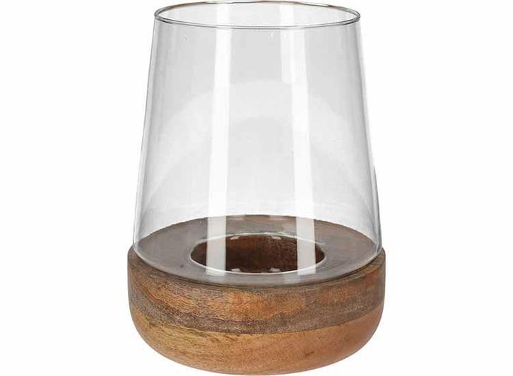 JENS Living Windlicht bram - Mangohout / Glas - 18,5 x 25,5, Huis en Inrichting, Lampen | Overige, Nieuw, Verzenden