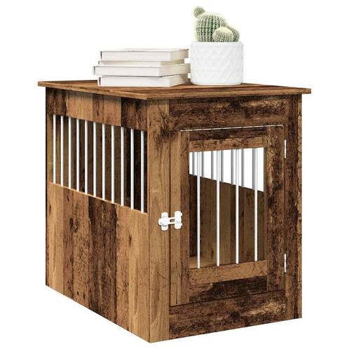 vidaXL Hondenbench 55x80x68 cm bewerkt hout oud houtkleurig, Dieren en Toebehoren, Hondenhokken, Nieuw, Verzenden