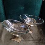 Kom op een voet (2) - Glas, Messing - Art Deco