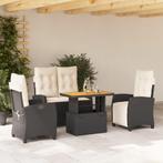 vidaXL 4-delige Tuinset met kussens poly rattan zwart, 4 zitplaatsen, Nieuw, Tuinset, Verzenden