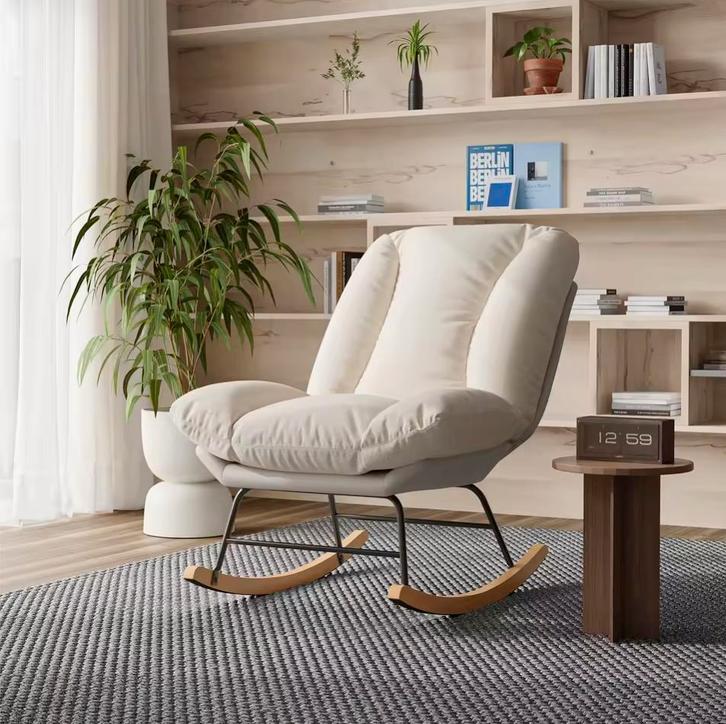 Nieuwe Japandi Fauteuil – Luxe Gestoffeerde Schommelstoel, Huis en Inrichting, Fauteuils, Nieuw, Verzenden