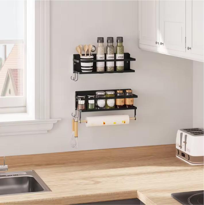 Set van 2 Wandplanken – Metaal en Hout met Haken, Huis en Inrichting, Kasten | Wandmeubels, Nieuw, Verzenden