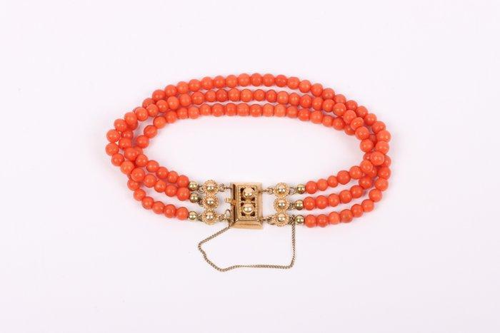 Armband - 14 karaat Geel goud Koraal - Sardinian 3-rij Mid, Sieraden, Tassen en Uiterlijk, Armbanden