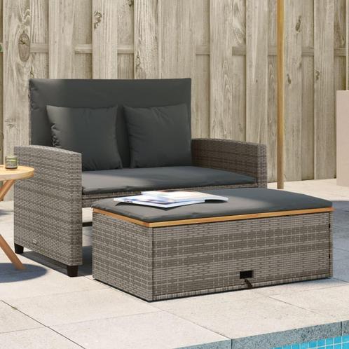 vidaXL Tuinbank 2-zits met kussens poly rattan en acaciahout, Tuin en Terras, Tuinsets en Loungesets, Nieuw, Verzenden