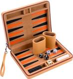 Backgammon 9 beige zipper, beige/ oranje/zwart, Hobby en Vrije tijd, Gezelschapsspellen | Bordspellen, Verzenden, Nieuw