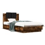 vidaXL Bedframe met hoofdeinde bewerkt hout gerookt eiken, 90 cm, Eenpersoons, Bruin, Verzenden