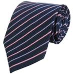 Donkerblauwe stropdas met roze/paarse dunne strepen - 8cm, Nieuw, Met patroon, Losse Blouse Kraagjes, Verzenden