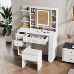 Moderne Kaptafel met LED Spiegel en Kruk met Opbergruimte, Huis en Inrichting, Tafels | Kaptafels, Verzenden, Nieuw