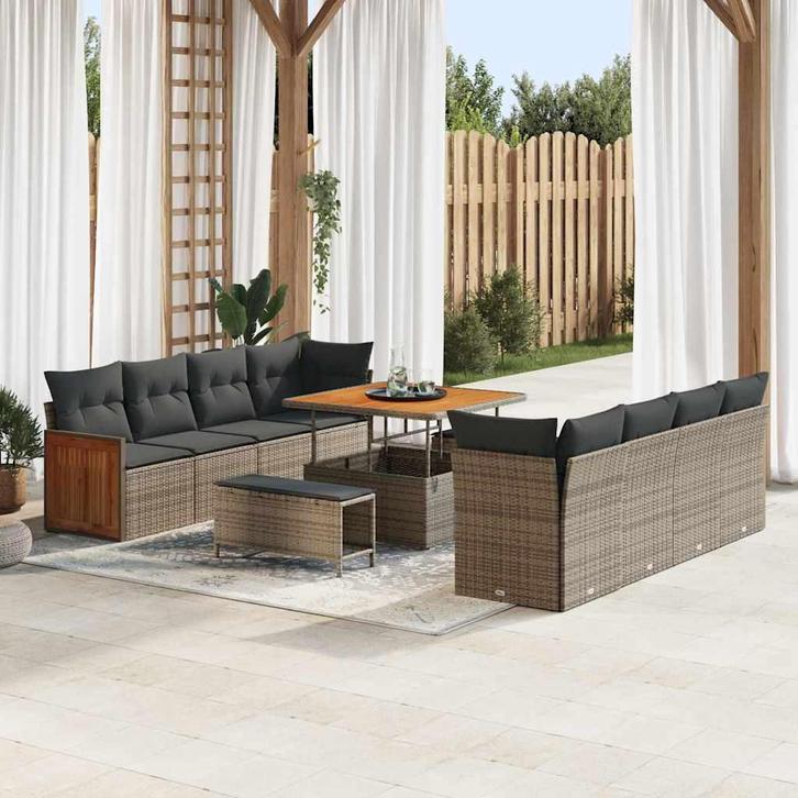 vidaXL Tuin Sofa Set 11 pcs Grijs 100 x 100 x 71 cm poly, Tuin en Terras, Tuinsets en Loungesets, Nieuw, Rotan, Verzenden