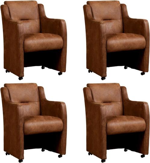 Set van 4 Leren eetkamerfauteuils met armleuning en wieltjes, Huis en Inrichting, Stoelen, Vier, Overige kleuren, Nieuw, Leer