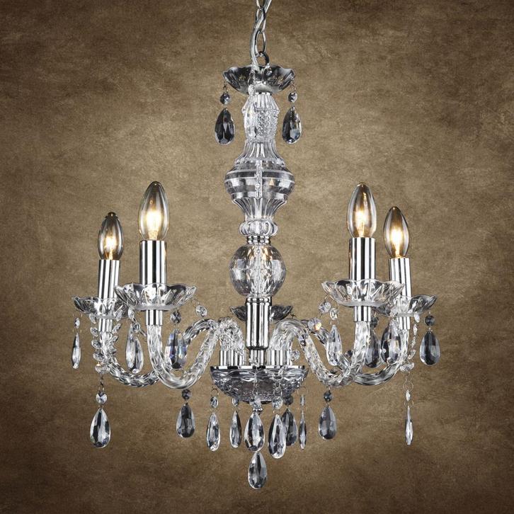 Kroonluchter Elegance 5-armig met kristallen 5xE14 chroom, Huis en Inrichting, Lampen | Kroonluchters, Verzenden