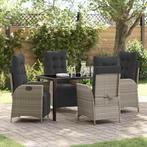 vidaXL 5-delige Tuin Eettafel Set Lichtgrijs van Poly Rattan, Tuin en Terras, Verzenden, Nieuw, Rotan