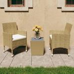 vidaXL 3-delige Bistroset poly rattan en gehard glas beige, Tuin en Terras, Verzenden, Nieuw, Rotan