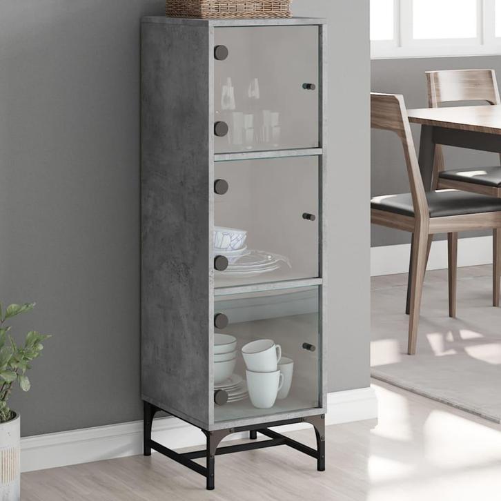 vidaXL buffetkast met glazen deuren 35x37x120 cm betongrijs, Huis en Inrichting, Kasten | Buffetkasten, 25 tot 50 cm, Nieuw, Overige houtsoorten