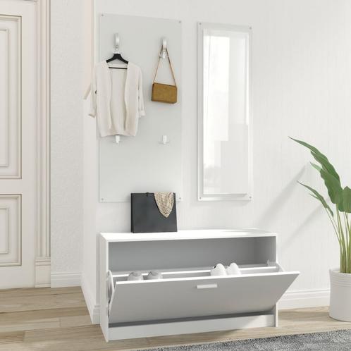 vidaXL Schoenenkastset 3-in-1 bewerkt hout wit, Huis en Inrichting, Kasten | Schoenenrekken, Nieuw, Verzenden