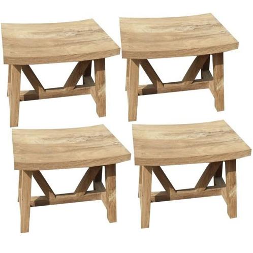 Set van 4 Stool voetenbank teak, Tuin en Terras, Tuinsets en Loungesets, Nieuw, Teakhout, Ophalen of Verzenden