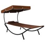 vidaXL Loungebed met luifel en kussen bruin, Tuin en Terras, Ligbedden, Verzenden, Nieuw