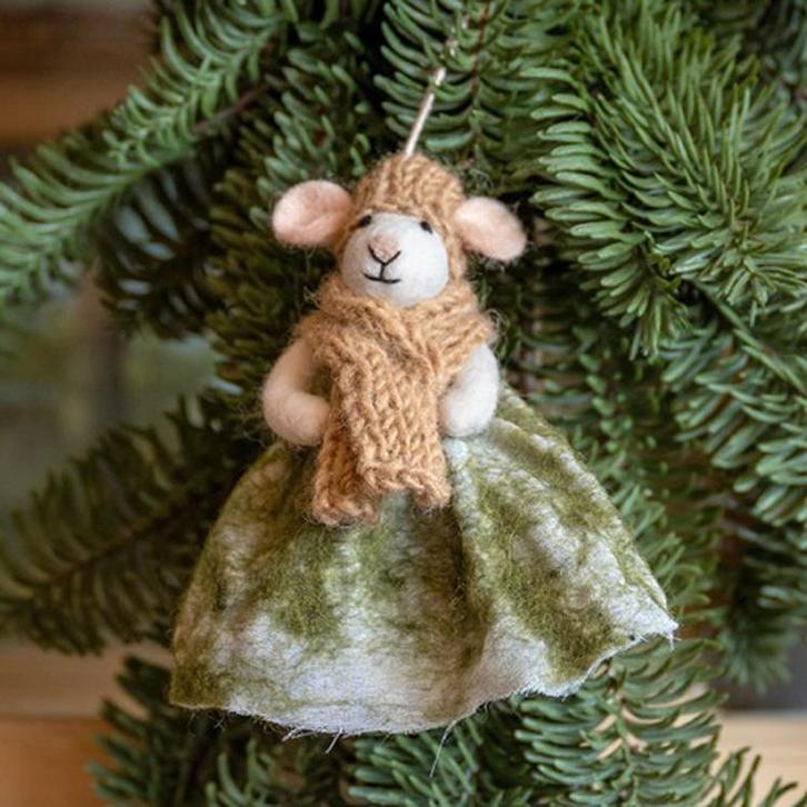 Hanger Vilt Figuurtje - Oma Muis Groen - Sjaal&Muts Beigebru, Diversen, Kerst, Nieuw, Ophalen of Verzenden