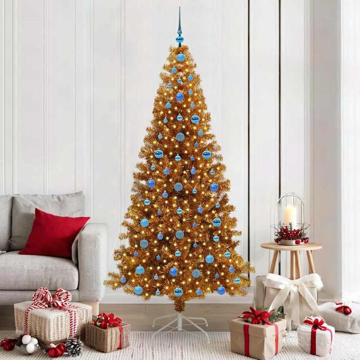 vidaXL Kerstboom met 300 LED met standaard Goud 210 cm PET, Diversen, Kerst, Nieuw, Verzenden