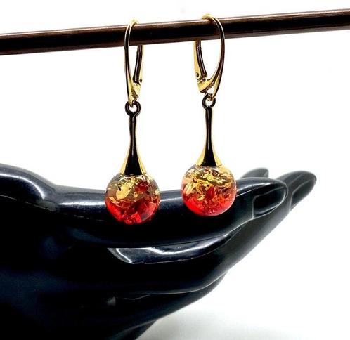 Natuurlijke Baltische amber oorbellen in sterling zilver, Verzamelen, Mineralen en Fossielen