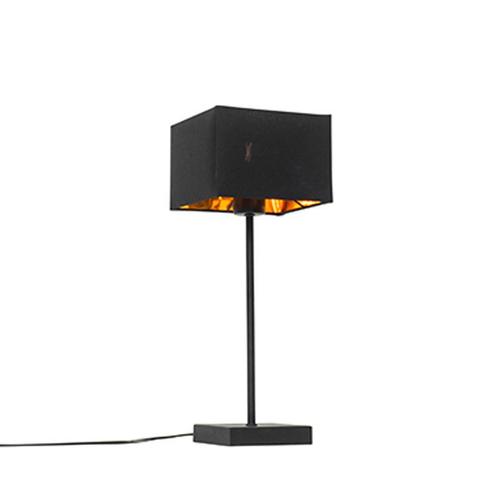 Moderne tafellamp zwart stoffen kap zwart met goud - VT 1, Huis en Inrichting, Lampen | Tafellampen, Nieuw, Overige materialen