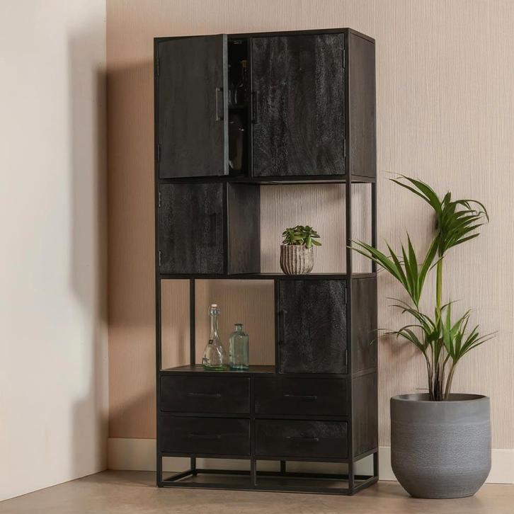 Vakkenkast Mangohout Brendon 90 cm, Huis en Inrichting, Kasten | Boekenkasten, 25 tot 50 cm, Nieuw, Overige houtsoorten, 200 cm of meer