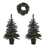 2 verlichte kerstbomen en krans Fraser (h95 x Ø55 cm), Verzenden