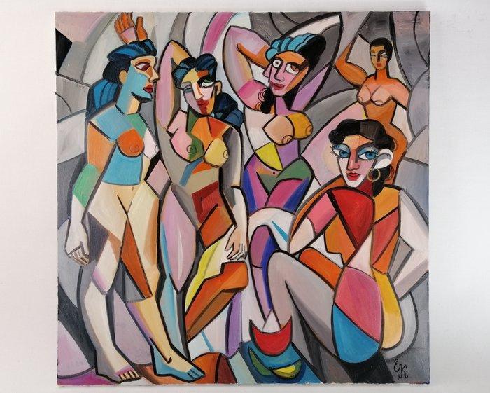 Elena Khmeleva - Les demoiselles dAvignon. Large. Œuvre, Antiek en Kunst, Kunst | Schilderijen | Modern