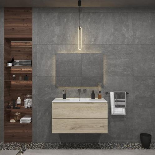 Badkamermeubelset Gliss Zeus 100 cm Licht Grijs Eiken, Doe-het-zelf en Verbouw, Sanitair, Bad, Nieuw, Ophalen of Verzenden