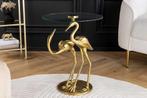 Ronde bijzettafel WILDLIFE CRANE 55cm goud glazen kraan, Huis en Inrichting, Tafels | Sidetables, Ophalen of Verzenden, Nieuw