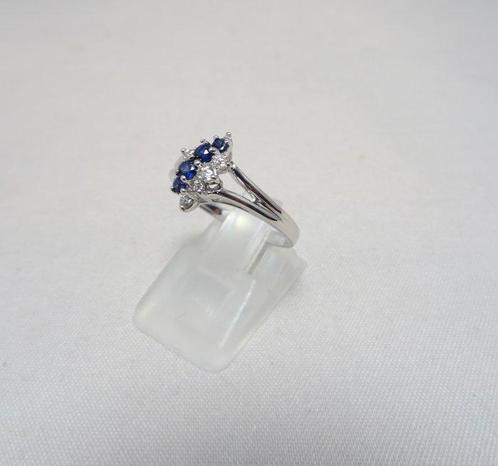 Ring - 18 karaat Witgoud Saffier - Diamant, Sieraden, Tassen en Uiterlijk, Ringen
