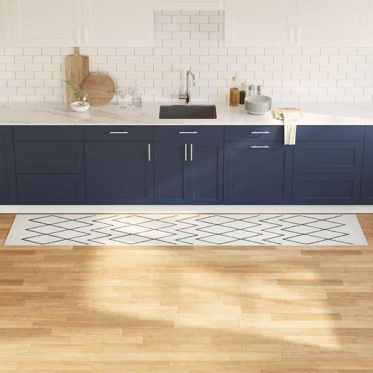 vidaXL Keuken Vloerkleed Wit 300 x 60 cm Fluweel, Tuin en Terras, Deurmatten, Nieuw, Verzenden