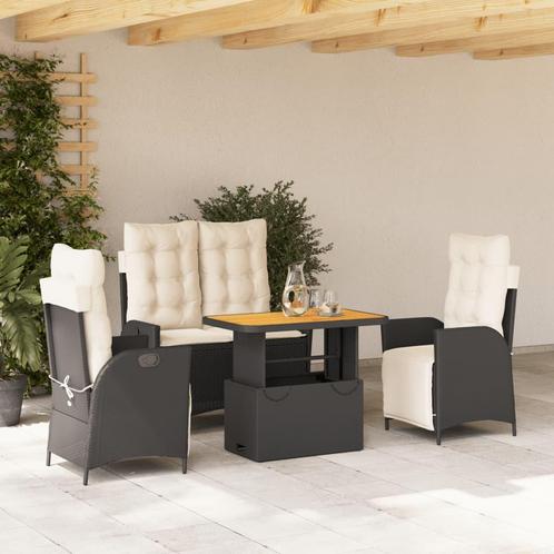 vidaXL 4-delige Tuinset met kussens poly rattan zwart, Tuin en Terras, Tuinsets en Loungesets, Tuinset, Nieuw, 4 zitplaatsen, Rotan